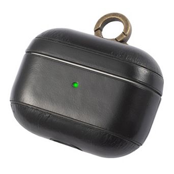 For Airpods Pro Genuine Leather Case Luxury Skin Cover With Keychain Hook Black