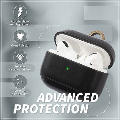 For Airpods Pro Genuine Leather Case Luxury Skin Cover With Keychain Hook Black