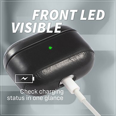 For Airpods Pro Genuine Leather Case Luxury Skin Cover With Keychain Hook Black