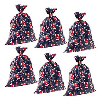 6 pk Jumbo Christmas Candy Cane Gift Bags, Large Plastic Gift Sack, Blue, 3x4 Ft