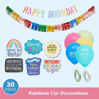 Happy Birthday Rainbow Car Decorations For Parade, Balloons, Banner, And Signs