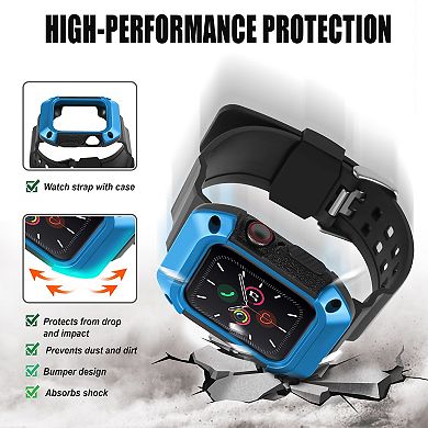 Watch Band Rugged Bumper Case For Watch 40mm Series 6 Se 5 4 Black/blue