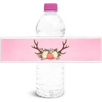 100 pc Floral Reindeer Antler Water Bottle Labels For Baby Shower Wedding Decor