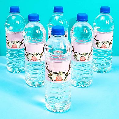 100 Pcs Floral Reindeer Antler Water Bottle Labels For Baby Shower Wedding Decor