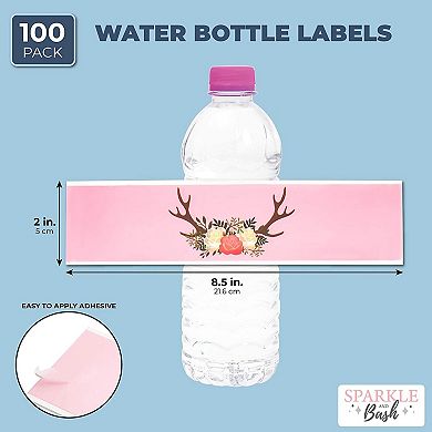 100 Pcs Floral Reindeer Antler Water Bottle Labels For Baby Shower Wedding Decor