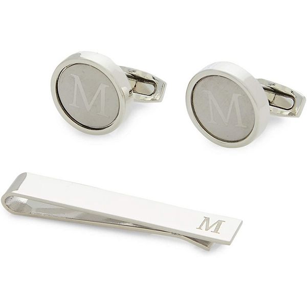 Men’s Initial Cufflinks And Tie Clips Set With Gift Box, Letter M (3
