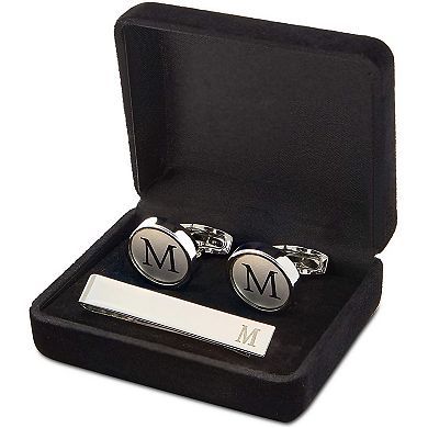 Men’s Initial Cufflinks And Tie Clips Set With Gift Box, Letter M (3 Pieces)