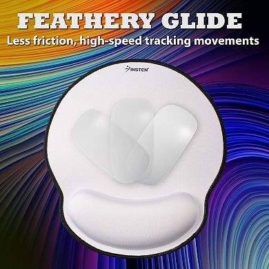 Mouse Pad Wrist Rest Ergonomic Support, Stitched Edge Mat, White With Black Edge