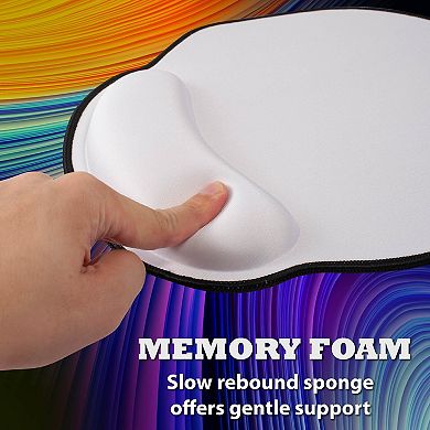 Mouse Pad Wrist Rest Ergonomic Support, Stitched Edge Mat, White With Black Edge