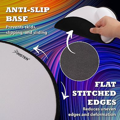 Mouse Pad Wrist Rest Ergonomic Support, Stitched Edge Mat, White With Black Edge