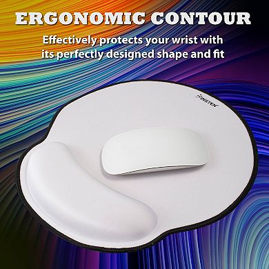 Mouse Pad Wrist Rest Ergonomic Support, Stitched Edge Mat, White With Black Edge