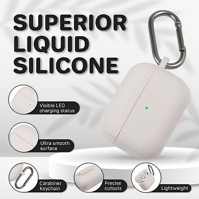 For Airpods Pro Liquid Silicone Case Protective Soft Skin Cover Keychain White