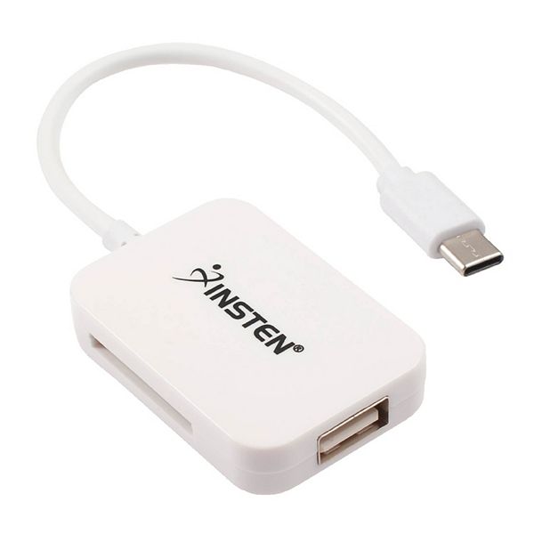 Insten Portable Usb Type C Card Reader, For Sdhc, Sd, Micro Sd Card, White