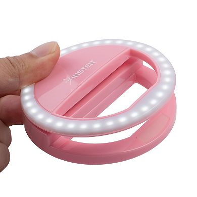 3" Led Selfie Ring Light With Clip, Dimmable, 36 Beads, Battery Powered, Pink