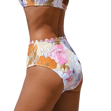 Women's Cupshe Hazy Tenderness Flower Mid Rise Swim Bottoms