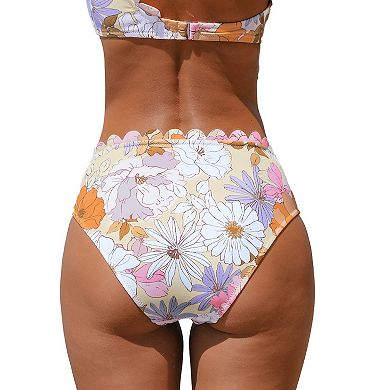 Women's Cupshe Hazy Tenderness Flower Mid Rise Swim Bottoms