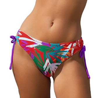 Cupshe Rose Violet Leaves Ruched Drawstring Bikini Bottoms