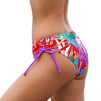 Cupshe Rose Violet Leaves Ruched Drawstring Bikini Bottoms