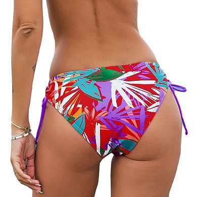Cupshe Rose Violet Leaves Ruched Drawstring Bikini Bottoms