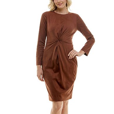 Women's Nicole Miller Faux Suede Long Sleeve Twist Front Dress
