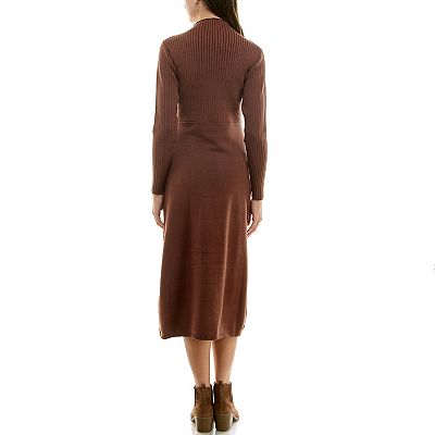 NWT 2024 Nicole Miller gorgeous brown knit long sleeves dress size Medium