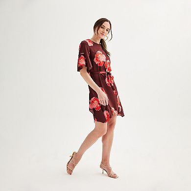 Women's Nicole Miller Flutter Sleeve Tie Waist Satin Dress