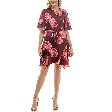 Women's Nicole Miller Flutter Sleeve Tie Waist Satin Dress