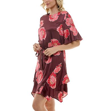 Women's Nicole Miller Flutter Sleeve Tie Waist Satin Dress