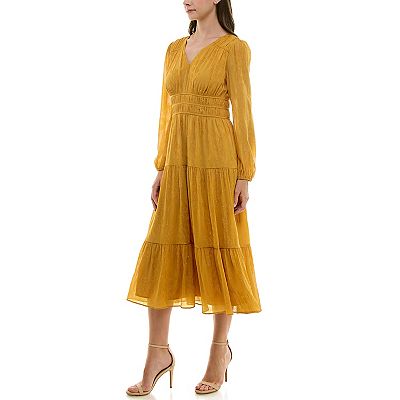 Women's Nicole Miller V-Neck Empire Waist Tiered Midi Dress