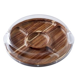 Farberware® Build-a-Board 14" Acacia Lazy Susan Charcuterie Board with Clear Locking Lid
