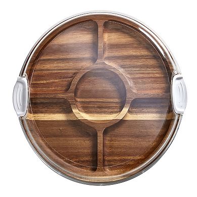 Farberware Build-a-Board 14" Acacia Lazy Susan Charcuterie Board with Clear Locking Lid