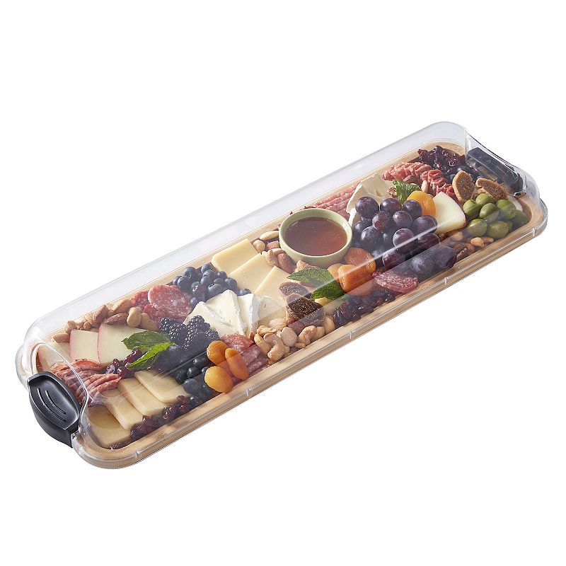 Farberware 7"x22" Build a Board Charcuterie Bamboo Board with Locking Lid and Black Handle