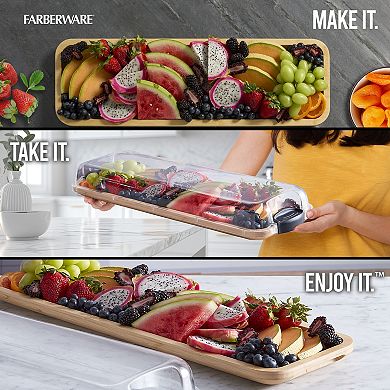 Farberware Build-a-Board 7-in. x 22-in. Rectangle Bamboo Charcuterie Board with Lid