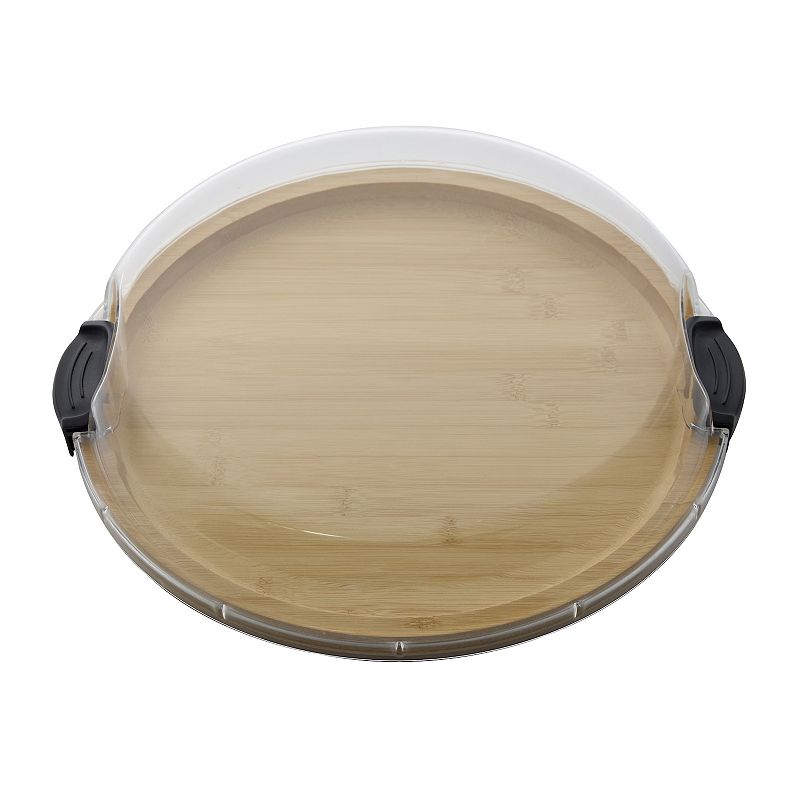 Farberware 14" Round Build-a-Board Charcuterie Bamboo Board with Locking Lid and Black Handle: Serving Platter, Serveware