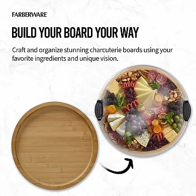 Farberware Build-a-Board 14 in. Round Bamboo Charcuterie Board with Lid
