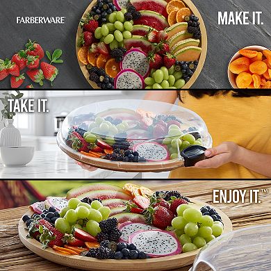 Farberware Build-a-Board 14 in. Round Bamboo Charcuterie Board with Lid