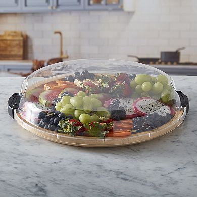 Farberware Build-a-Board 14 in. Round Bamboo Charcuterie Board with Lid