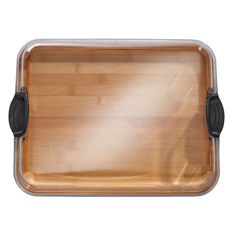 Farberware 11"x14" Build-a-Board Charcuterie Bamboo Board with Locking Lid and Black Handle