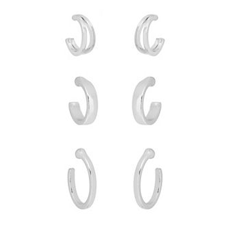 LC Lauren Conrad Silver Tone Graduated Small C-Hoop Earrings Trio