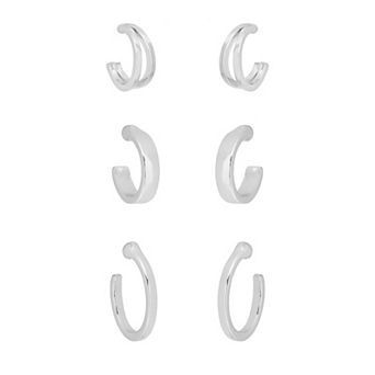 LC Lauren Conrad Silver Tone Graduated Small C-Hoop Earrings Trio