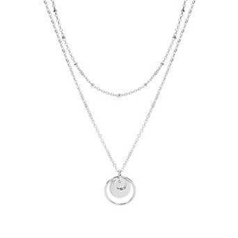 LC Lauren Conrad Silver Tone Double-Row Layered Circle Pendant Necklace