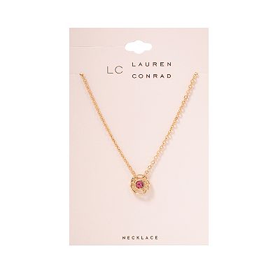 LC Lauren Conrad Gold Tone Chain Link Border Pendant Necklace