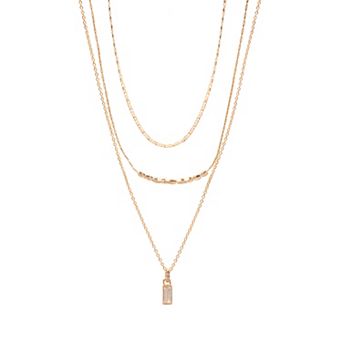 LC Lauren Conrad Gold Tone 3 Row Stone Pendant Necklace