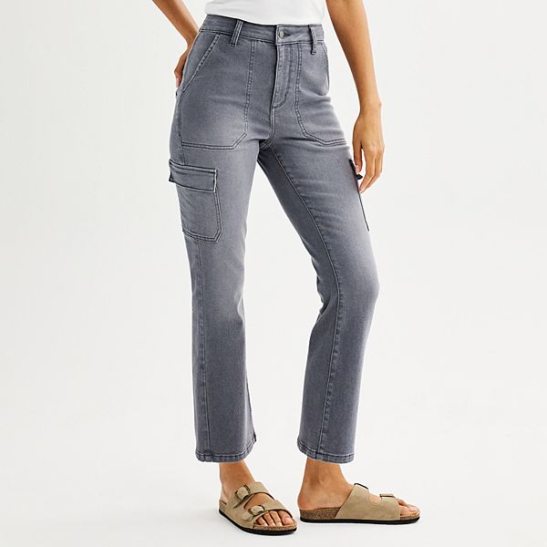 Petite Sonoma Goods For Life® Ankle Cargo Flare Pants - Gray Wash (0 PETITE)