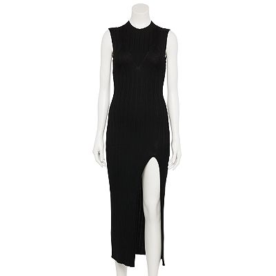 Juniors' Almost Famous Ribbed Front Slit Maxi Dress