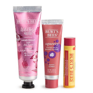 Burt's Bees 3-Pack Merry Melon Lip Balm, Squeezy Tinted Balm and Hand Cream Set