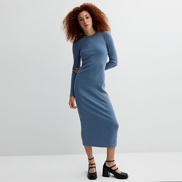 Juniors' SO® Long Sleeve Rib Knit Midi Dress