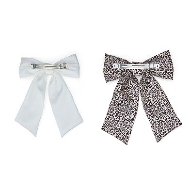 Ella Shea Long Tail White and Leopard Print 2-Piece Hair Bow Set