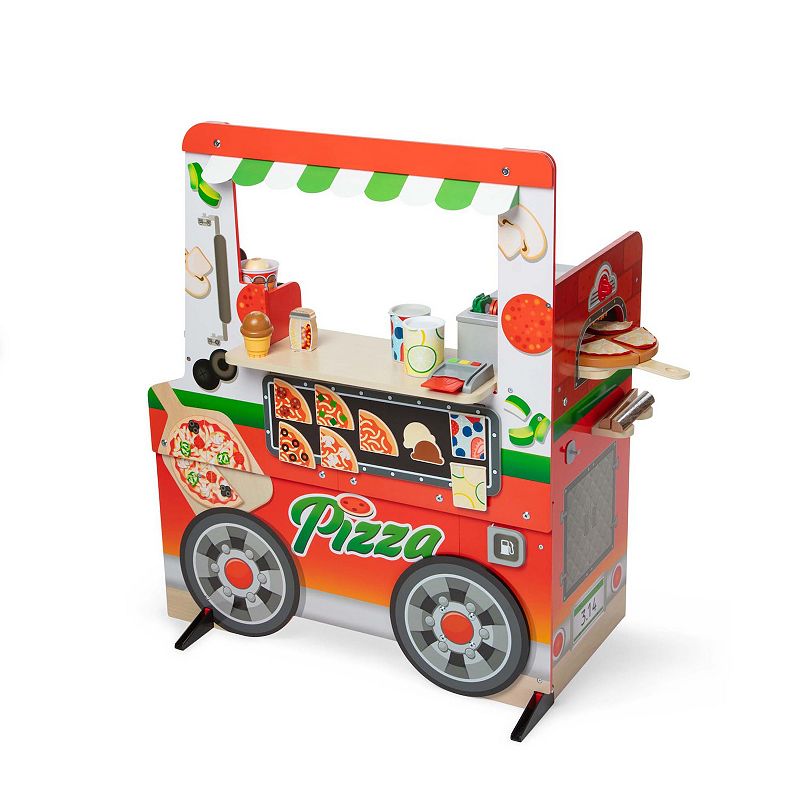 Melissa & Doug Wooden Pizza Food Truck Activity Center with Play Food, Multi