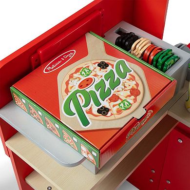 Melissa & Doug Wooden Pizza Food Truck Activity Center with Play Food